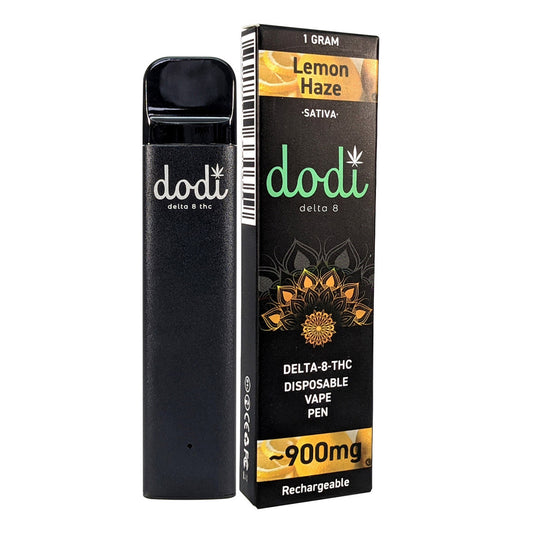 Product photo of Dodi's Disposable rechargeable vape pen in Lemon Haze on white background