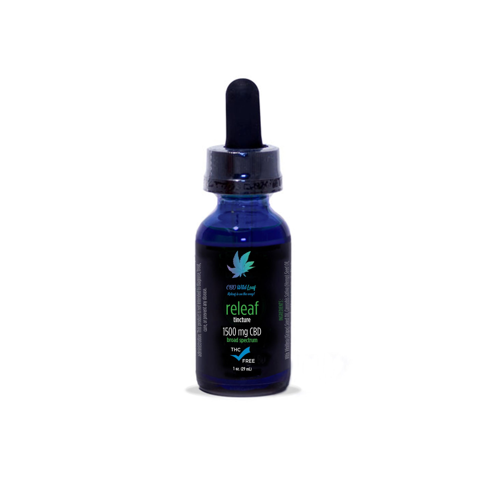 Product photo of CBD Wild Leaf's Releaf Tincture 1500 mg on white background