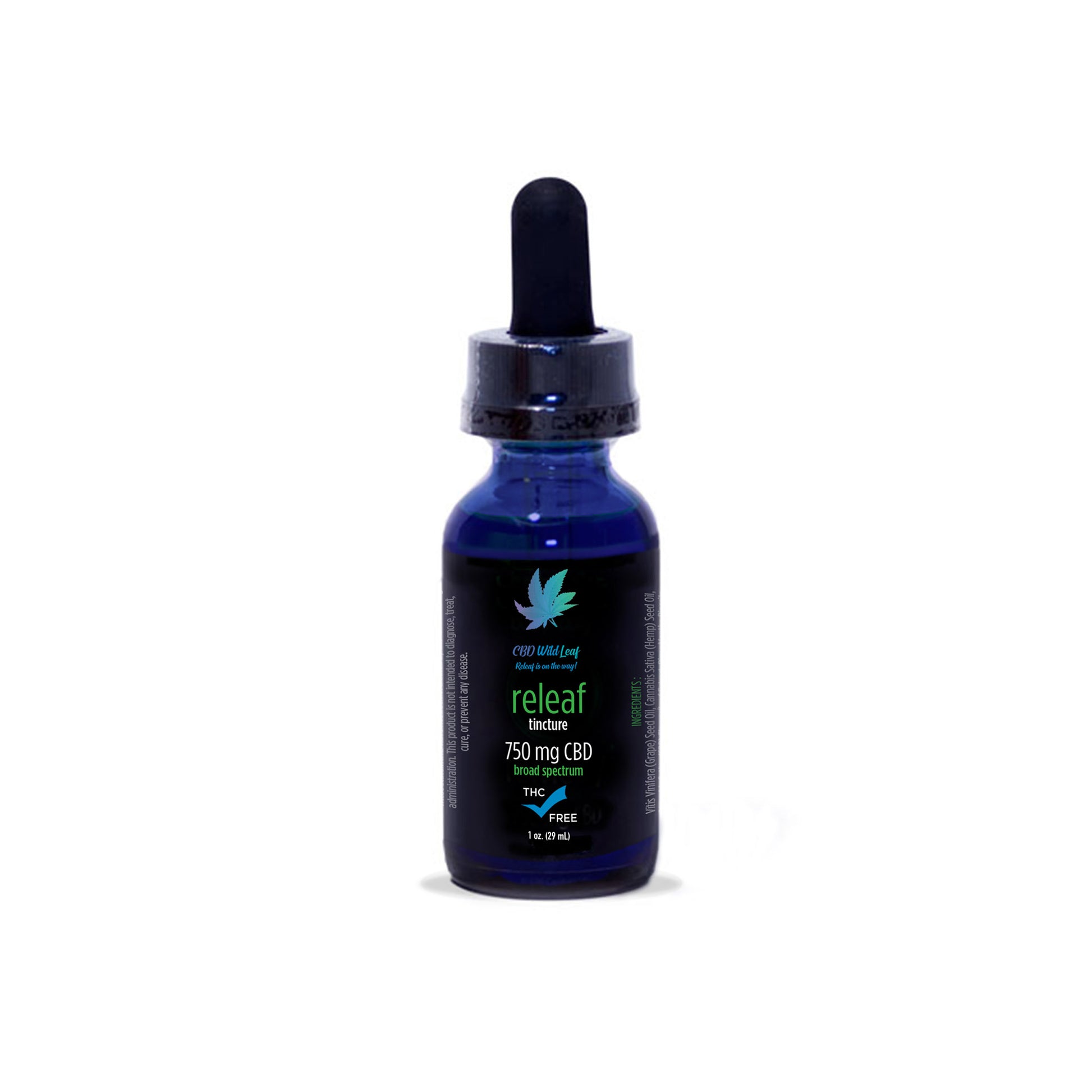 Product photo of CBD Wild Leaf's Releaf Tincture 750 mg on white background