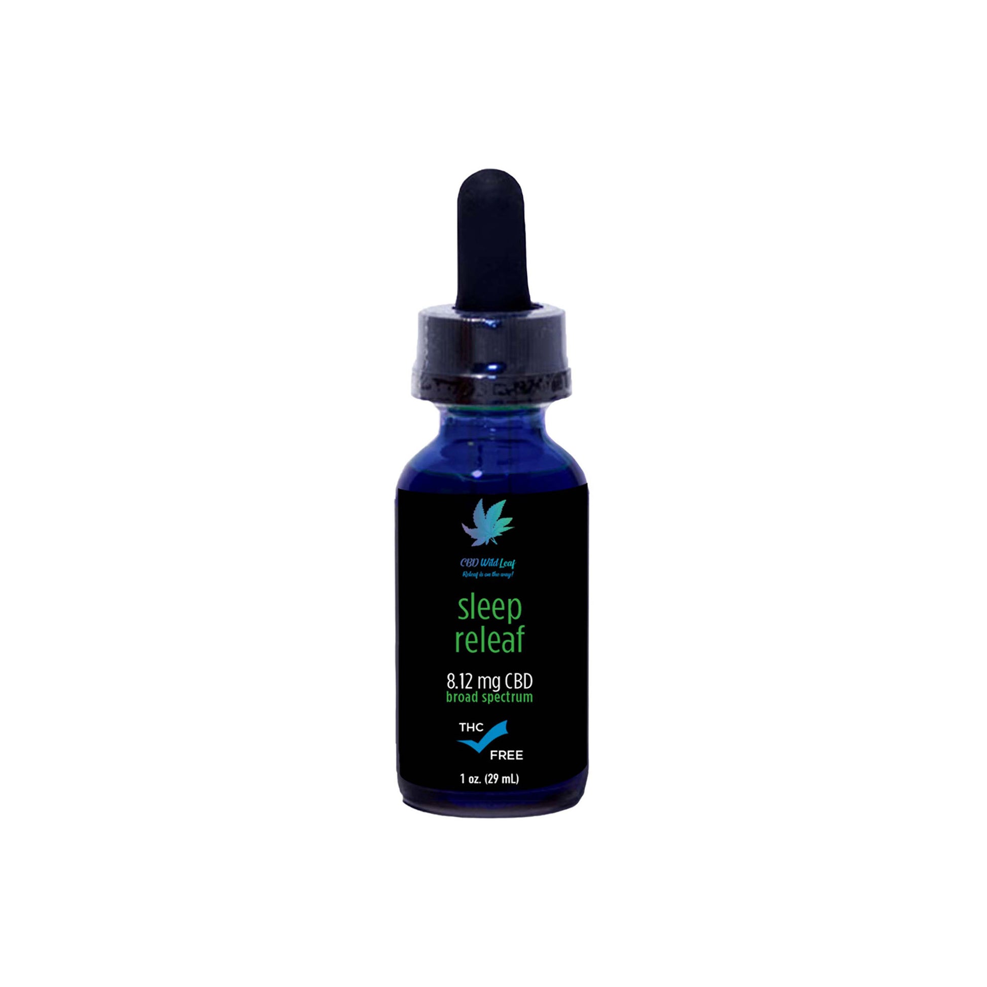 Product photo of CBD Wild Leaf's Sleep Releaf Tincture 8.12 mg on white background